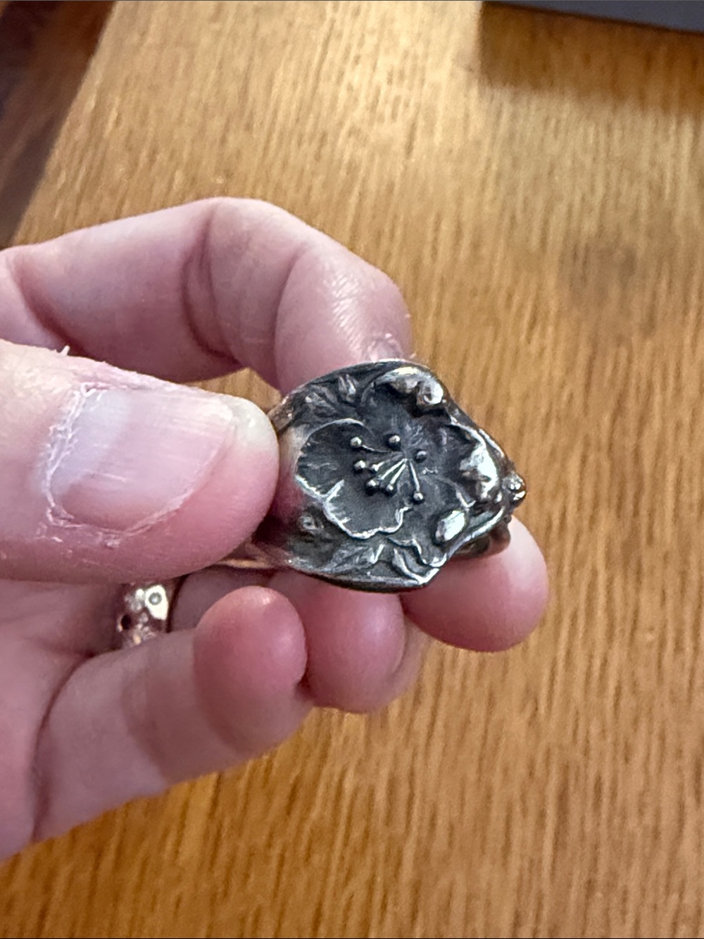 Handcrafted Floral Spoon Ring in Aged Silver